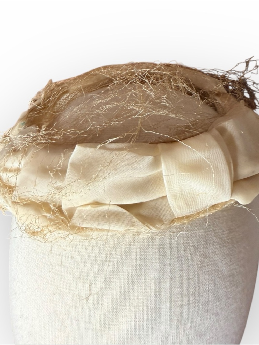 Cream Decorative Women's Hat Cover with Silk Ribbon
